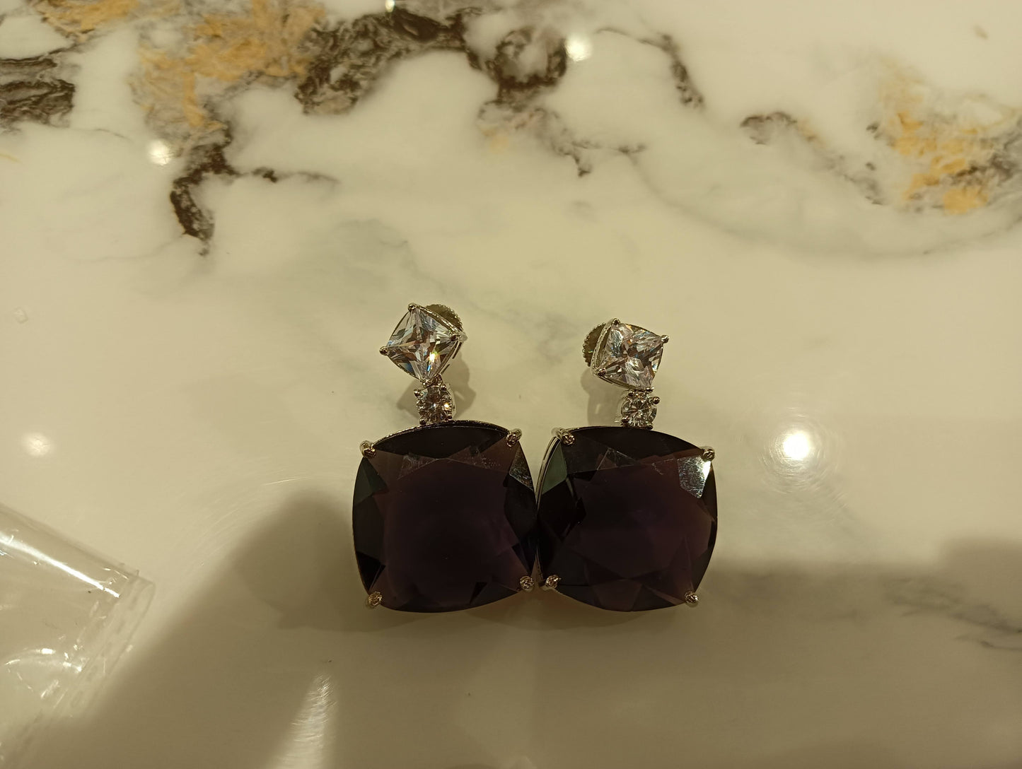 Purple and Silver Square Earrings
