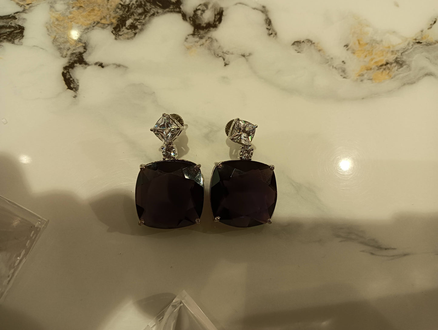 Purple and Silver Square Earrings