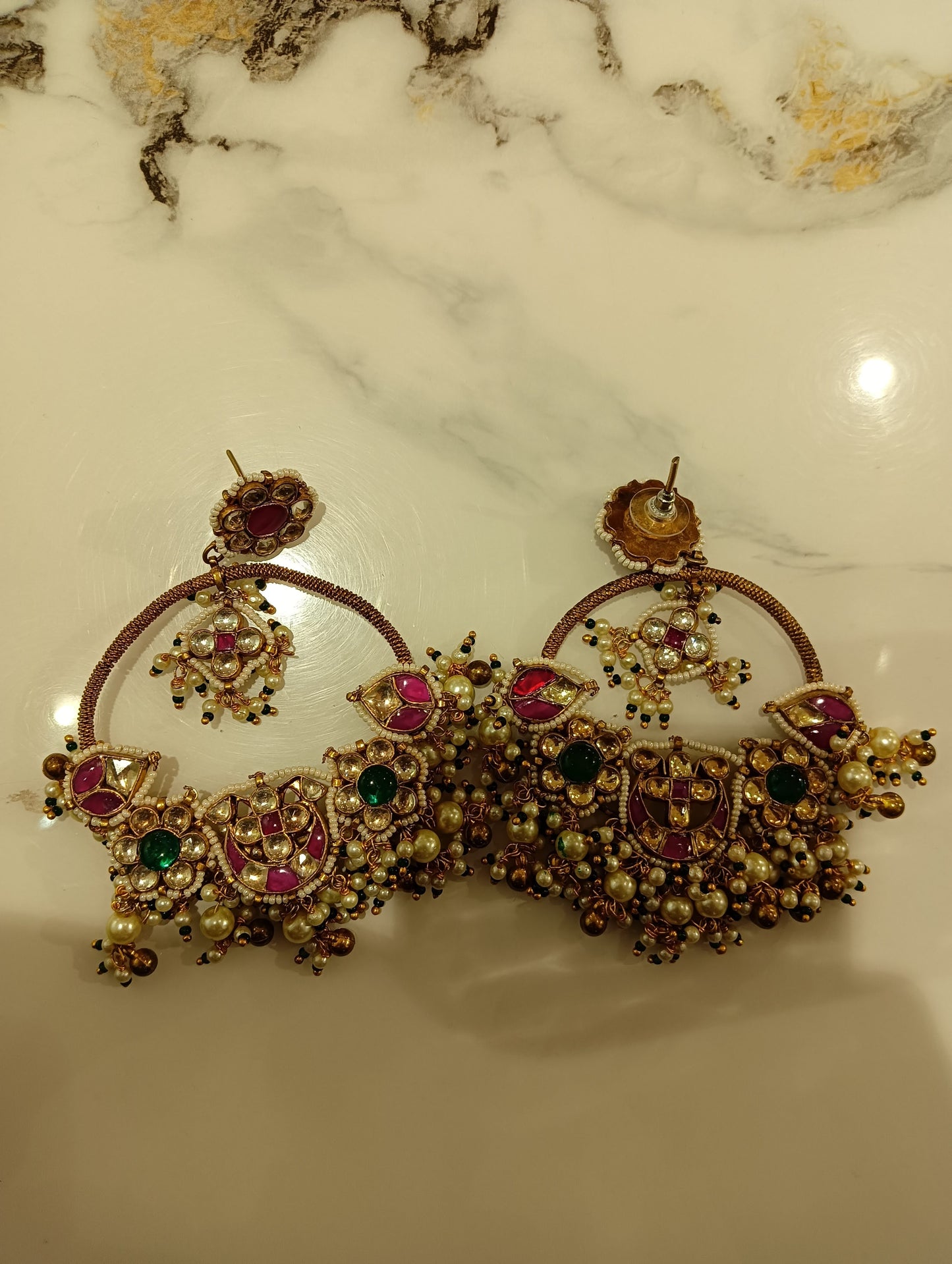 Kundan Inspired Chandbali Earrings with Pearl Drops