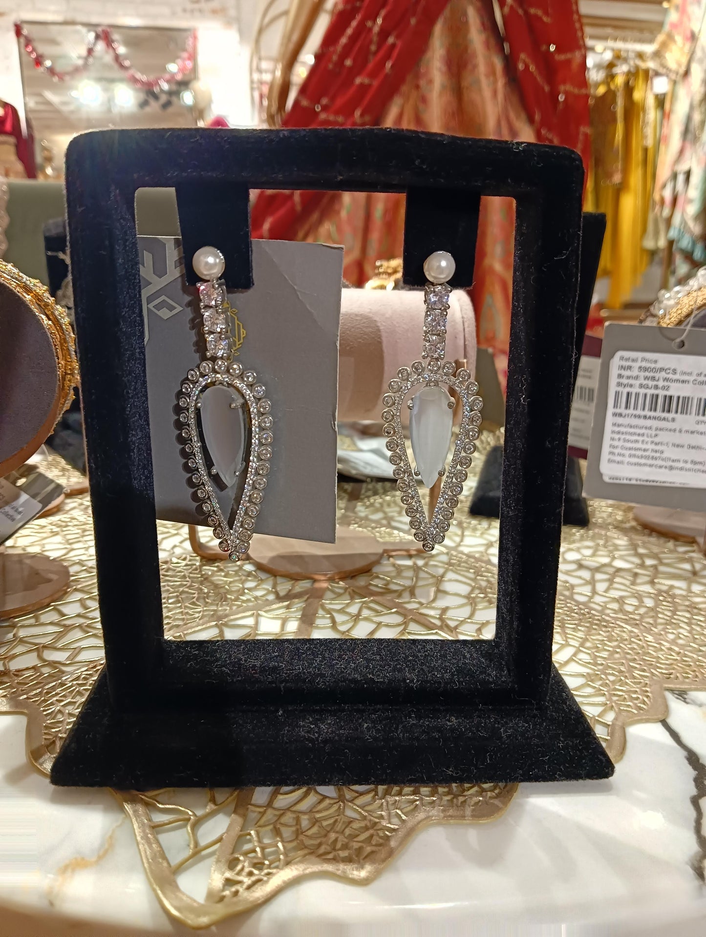 Pearl and CZ Drop Earrings - Elegant Silver Finish