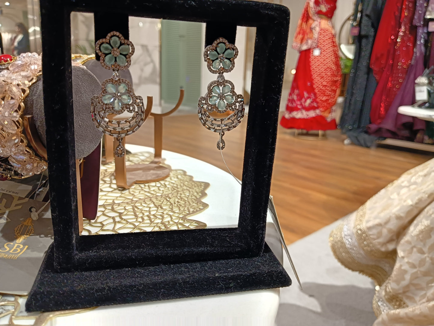 Silver and Green Floral Earrings