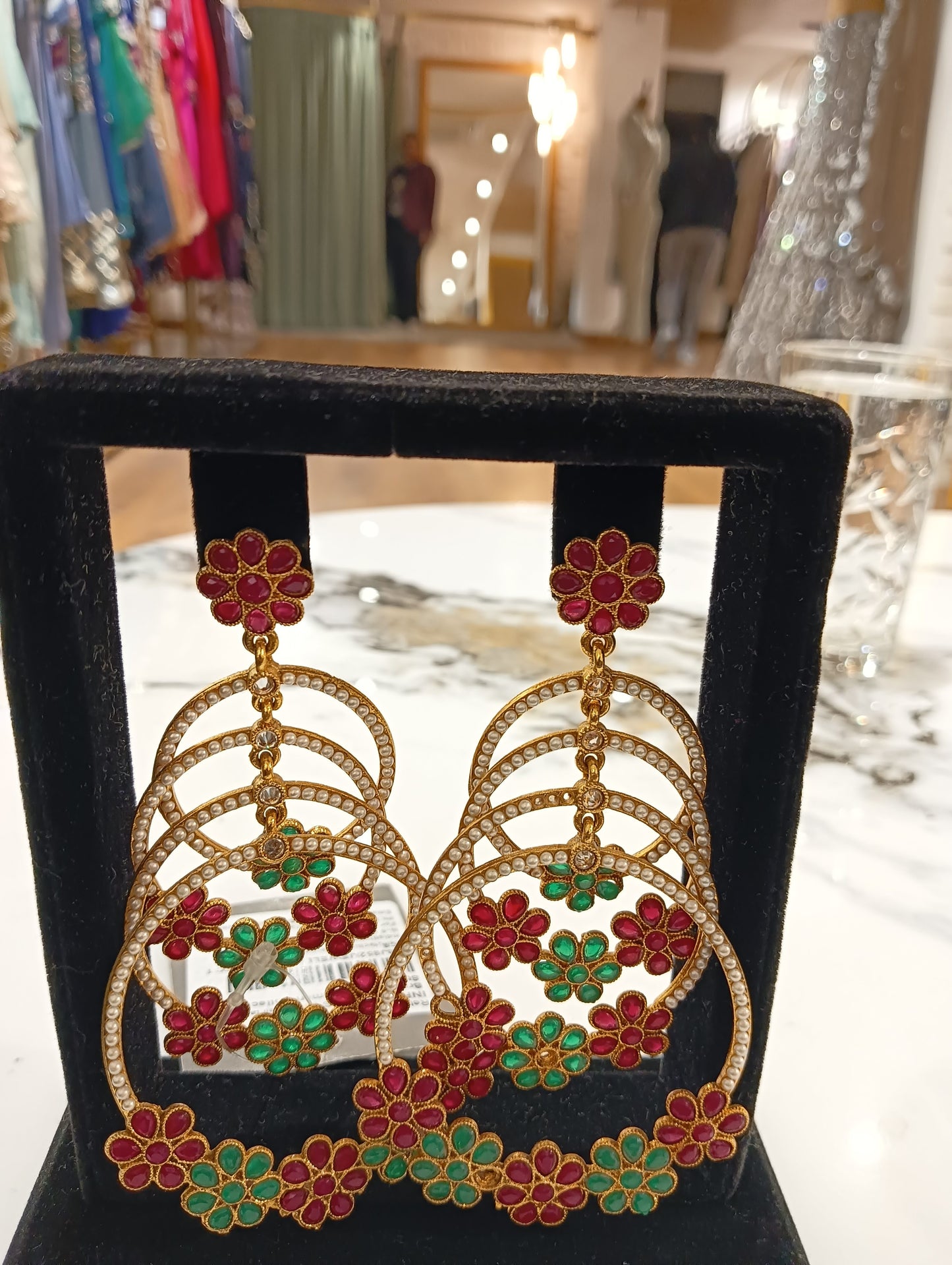 Red and Green Floral Earrings