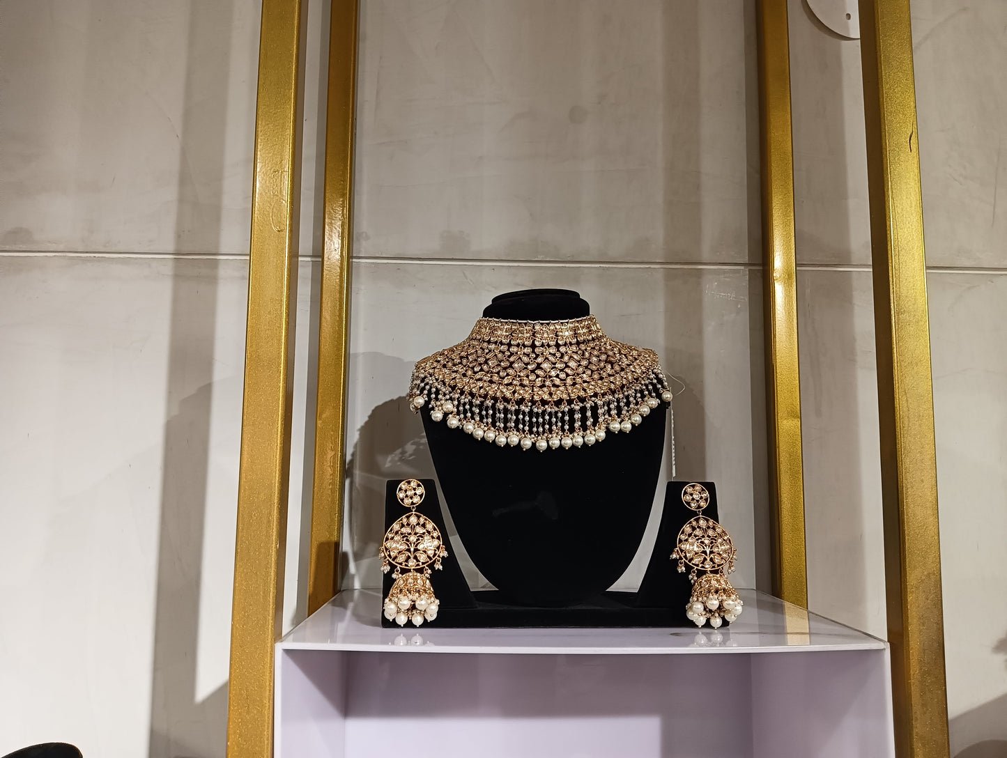 Statement Kundan Choker Necklace Set with Pearl Drops - Bridal Jewelry