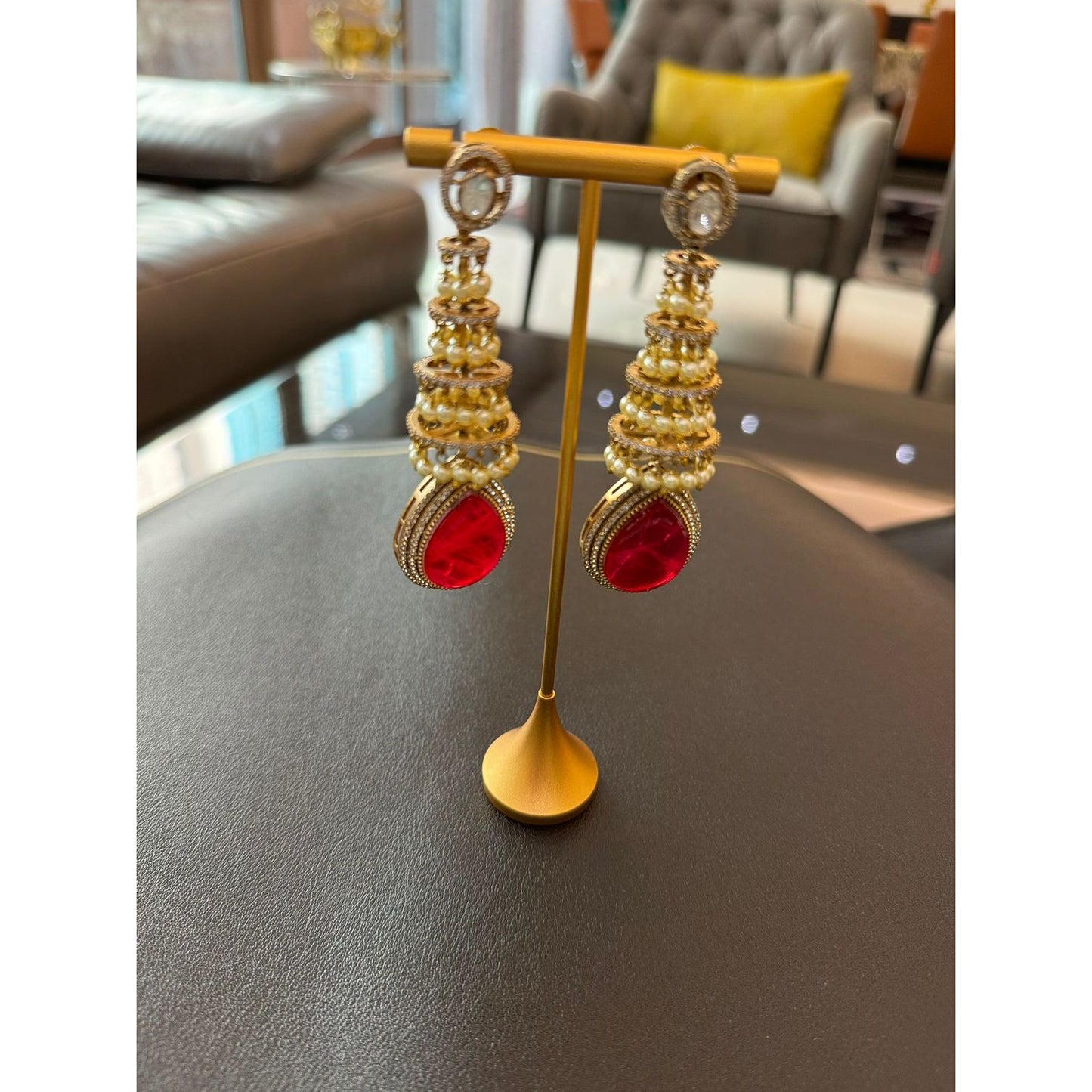 Scarlet Elegance: The Radiant Halo Earrings