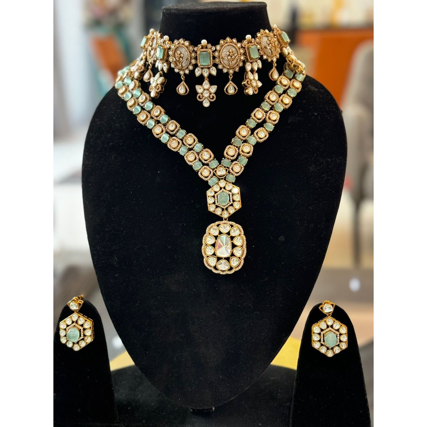 Regal Mint Kundan Necklace Set